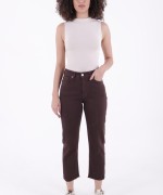 Dikişsiz Paça Mom Fit Kot Pantolon Kahverengi