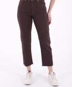 Dikişsiz Paça Mom Fit Kot Pantolon Kahverengi