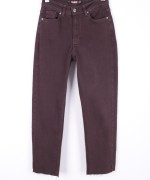 Dikişsiz Paça Mom Fit Kot Pantolon Kahverengi