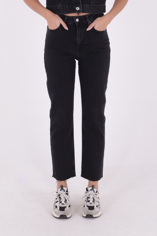 Dikişsiz Paça Mom Fit Kot Pantolon Antrasit