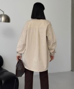 Düğmeli Oversize Kot Gömlek Taş