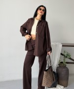 Düğmeli Oversize Kot Gömlek Acı Kahve