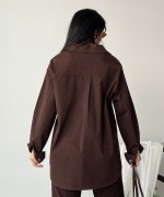 Düğmeli Oversize Kot Gömlek Acı Kahve