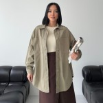 Düğmeli Oversize Kot Gömlek Yeşil