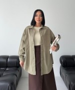 Düğmeli Oversize Kot Gömlek Yeşil