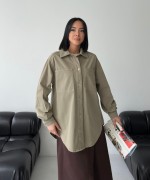 Düğmeli Oversize Kot Gömlek Yeşil