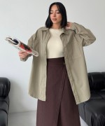 Düğmeli Oversize Kot Gömlek Yeşil