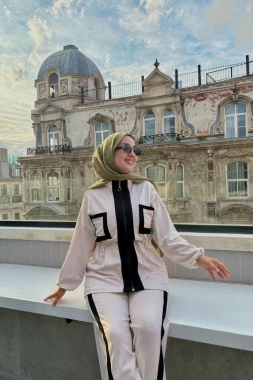 Ekru Garnili Oysho Takım Bej