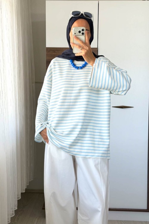 Çizgili Oysho Sweatshirt Mavi