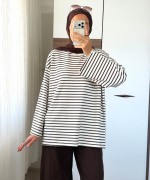 Çizgili Oysho Sweatshirt Kahverengi