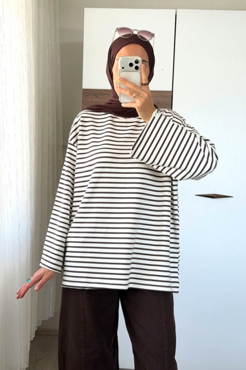 Çizgili Oysho Sweatshirt Kahverengi