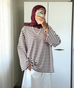 Çizgili Oysho Sweatshirt Mürdüm