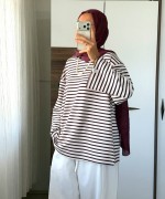 Çizgili Oysho Sweatshirt Mürdüm