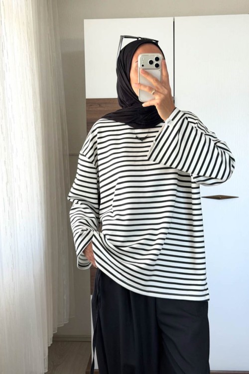 Çizgili Oysho Sweatshirt Siyah
