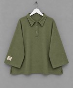 Polo Yaka Armalı Üç İplik Sweatshirt Yeşil
