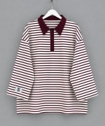 Polo Yaka Çizgili Salaş Sweatshirt Mürdüm