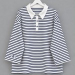 Polo Yaka Çizgili Salaş Sweatshirt Lacivert