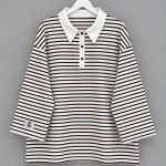 Polo Yaka Çizgili Salaş Sweatshirt Kahverengi