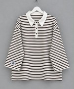 Polo Yaka Çizgili Salaş Sweatshirt Kahverengi
