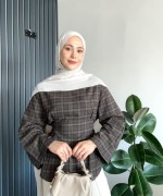 Mina  Yırtmaçlı Ekose Bluz Yeşil