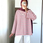 Çizgili Oysho Sweatshirt Kırmızı