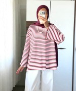 Çizgili Oysho Sweatshirt Kırmızı