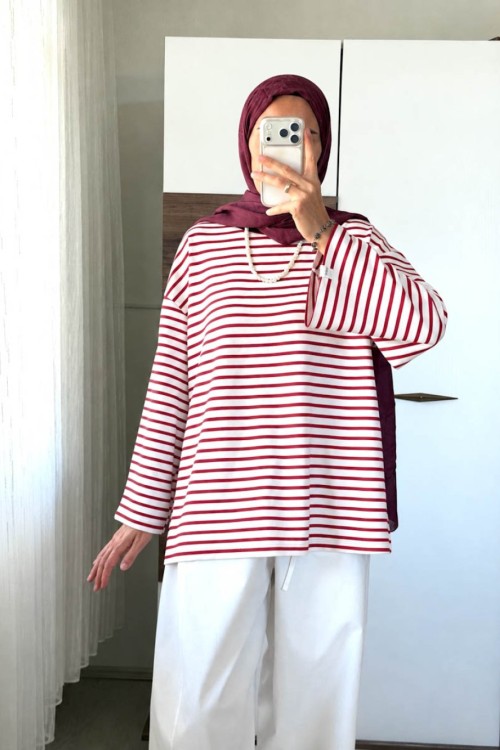 Çizgili Oysho Sweatshirt Kırmızı
