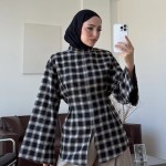 Mina  Yırtmaçlı Ekose Bluz Sarı