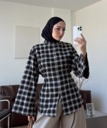 Mina  Yırtmaçlı Ekose Bluz Sarı
