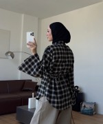Mina  Yırtmaçlı Ekose Bluz Sarı