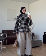 Mina  Yırtmaçlı Ekose Bluz Sarı