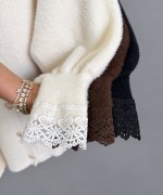 Dantel Detaylı Angora Hırka Siyah