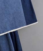 Çan Kol Pensli Denim Elbise Lacivert