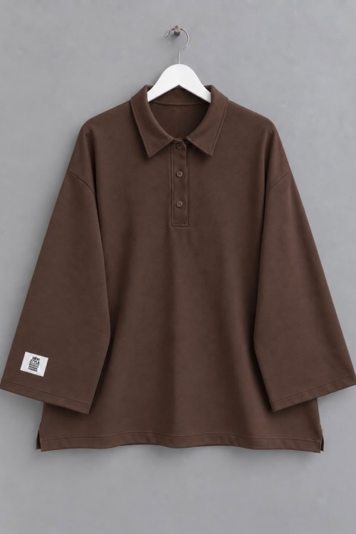 Yakalı Oysho Oversize Sweatshirt Kahverengi