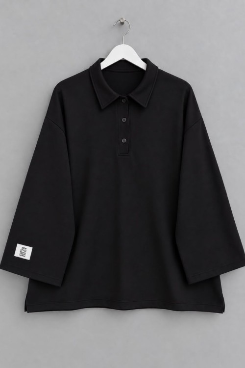 Yakalı Oysho Oversize Sweatshirt Siyah