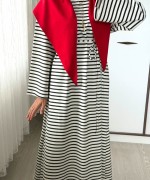 Çizgili Şal Detaylı Oysho Elbise Siyah