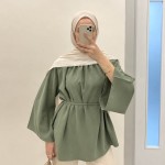 Hakim Yaka Oversize Tensel Bluz Yeşil