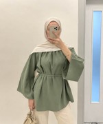 Hakim Yaka Oversize Tensel Bluz Yeşil