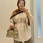 Hakim Yaka Oversize Tensel Bluz Bej