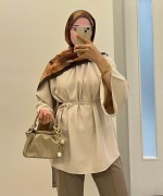 Hakim Yaka Oversize Tensel Bluz Bej