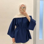 Hakim Yaka Oversize Tensel Bluz Lacivert