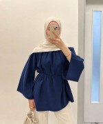 Hakim Yaka Oversize Tensel Bluz Lacivert