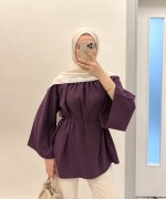 Hakim Yaka Oversize Tensel Bluz Bordo