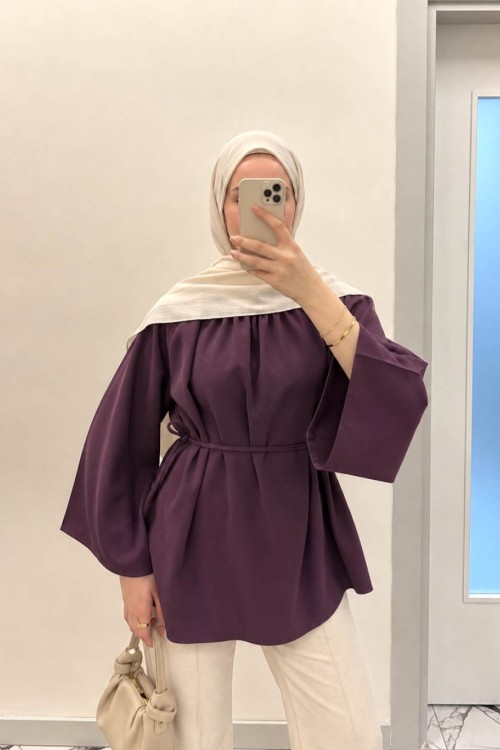 Hakim Yaka Oversize Tensel Bluz Bordo