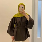 Hakim Yaka Oversize Tensel Bluz Kahverengi