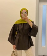 Hakim Yaka Oversize Tensel Bluz Kahverengi