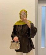 Hakim Yaka Oversize Tensel Bluz Kahverengi