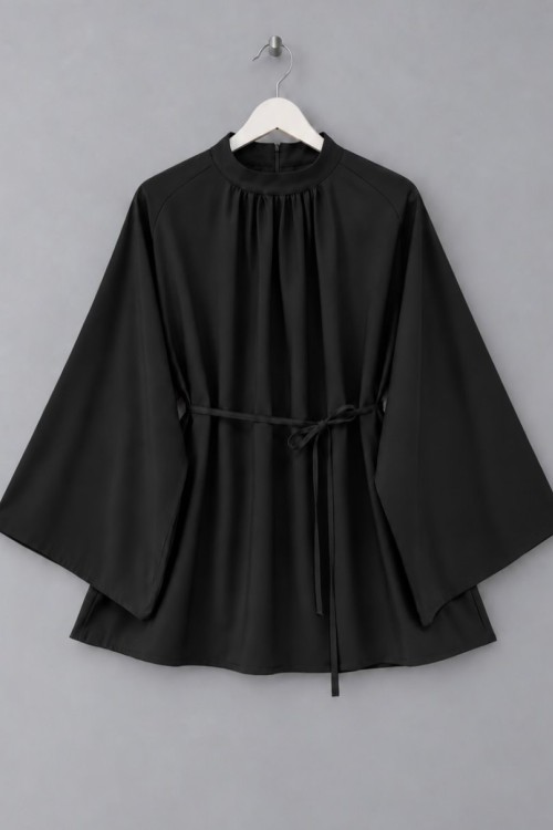 Hakim Yaka Oversize Tensel Bluz Siyah