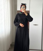 Kuşaklı Diagonal Elbise Siyah