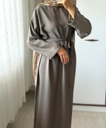 Kuşaklı Diagonal Elbise Haki